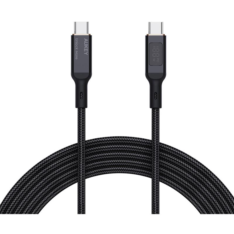 AUKEY CB-MCC102-BK 100W NAYLON ÖRGÜLÜ 5A 480MBPS TYPE-C TYPE-C LCD EKRANLI KABLO 1.8MT 