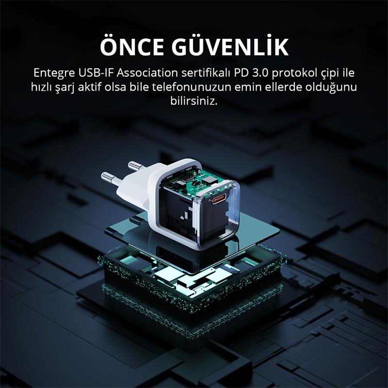 AUKEY PA-B1T-WH 20W OMNİA II MİNİ GAN PD QC 3.0 TYPE C HIZLI ŞARJ ADAPTÖRÜ 