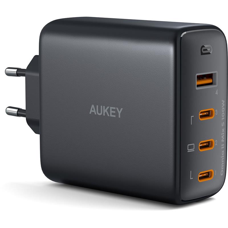 AUKEY PA-B7S-BK 100W DÖRT BAĞLANTI NOKTALI PD GAN DUVAR ŞARJ CİHAZI 
