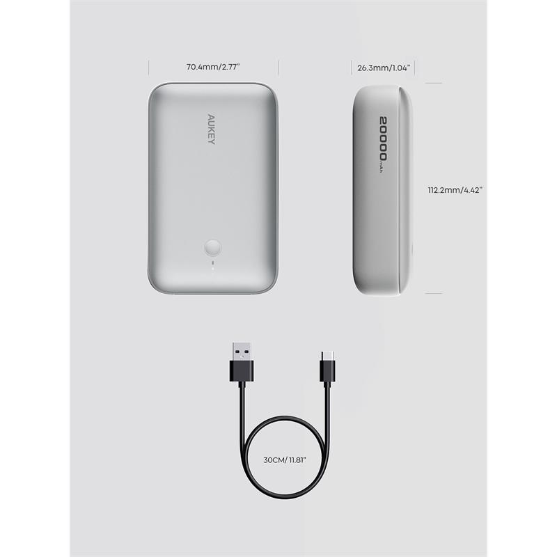 AUKEY PB-Y57-WH 22.5W 20000 MAH PD QC3.0 TYPE-C USB-A POWERBANK 