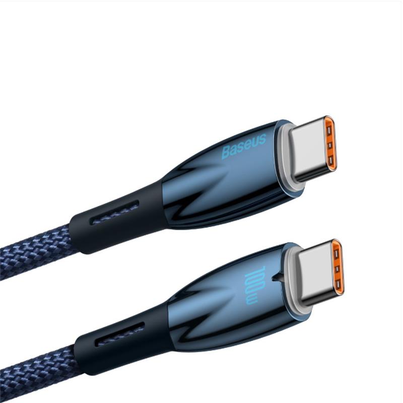 BASEUS GLIMMER SERIES 100W 100 CM PD TYPE-C TO TYPE-C ŞARJ KABLOSU MAVİ CADH000703 