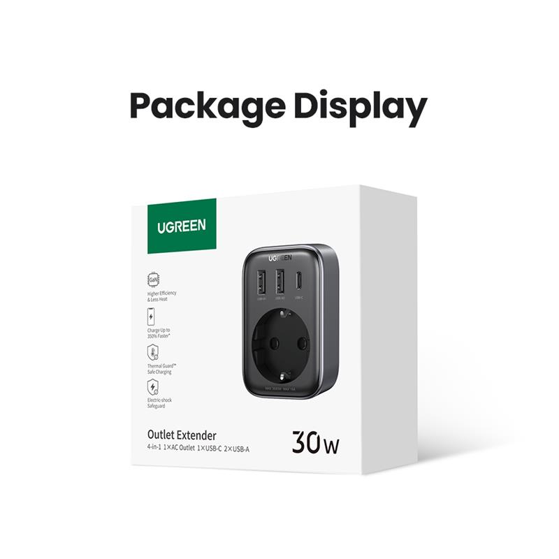 UGREEN AKIM KORUMALI DUVAR PRİZİ 2XUSB-A TYPE-C 30W GAN HIZLI ŞARJ CİHAZI 90613 