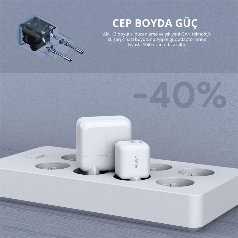 AUKEY PA-B1L-WH 30W OMNİA II MİNİ GAN TYPE-C PD ŞARJ ADAPTÖRÜ 