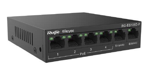 RUIJIE REYEE RG-ES106D-P 4 PORT 10/100 + 2X 10/100 UPLINK 58W POE SWITCH 